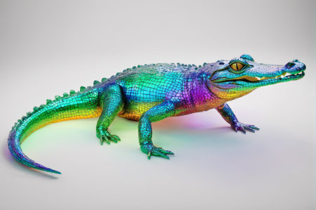 Colorful Rainbow Alligator in a Vibrant Pose. Generative AI.の写真素材