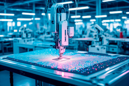 Advanced Textile Machine Operating on Colorful Fabric. generative,ai,の写真素材