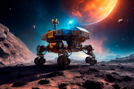 Autonomous Rover on Extraterrestrial Surface Under Mars Sky. Generative AIの写真素材