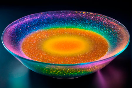 Colorful Bowl with Glittering Rainbow Effect. Generative AI.の写真素材