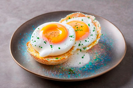 Sunny Side Up Eggs on Bun with Seasoning. Generative AI.