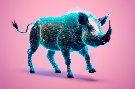 Digital Wild Boar with Neon Glow in Vector Illustration. Generative AI.の写真素材