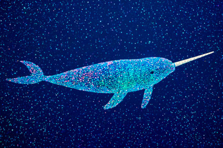 Dotted Narwhal Illustration in a Starry Night Sky. Generative AI.