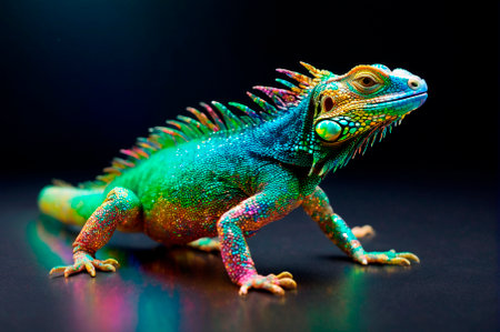 Multicolored Iguana in a Studio Setting Display. Generative AI.の写真素材