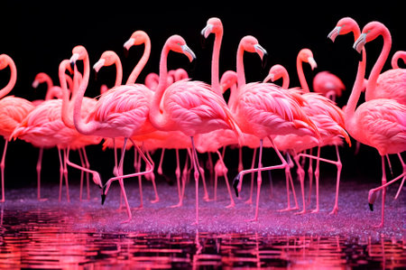 Group of Pink Flamingos Standing Elegantly Together. Generative AI.の写真素材