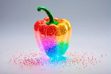Vibrant Glitter Bell Pepper with Rainbow Colors. Generative AI.の写真素材