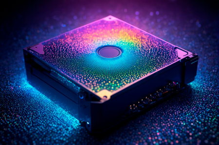 Futuristic RGB Hard Drive with Colorful LED Design. Generative AI.