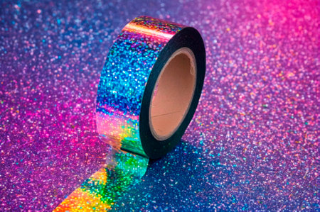 Sparkling Rainbow Tape on Glitter Background. Generative AI.の写真素材