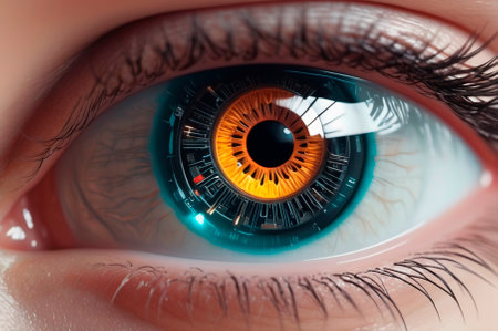 Futuristic Eye with Digital Interface Elements. Generative AI.の写真素材