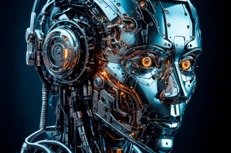 Detailed Close-up of a Futuristic Robot Face. Generative AI.の写真素材