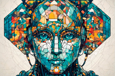 Futuristic Mosaic Robot Portrait with Intricate Design. Generative AI.