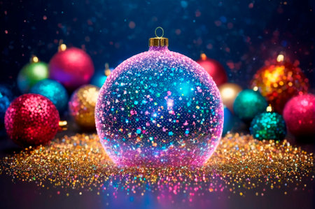 Sparkling Christmas Ornament with Glittery Surroundings. Generative AI.