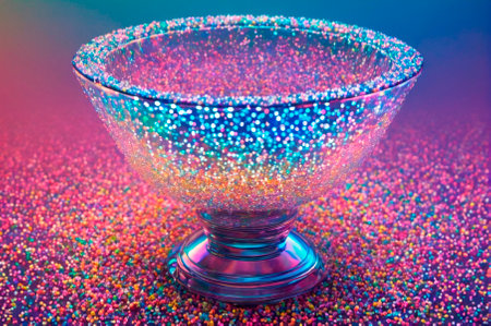 Glass Bowl Filled with Vibrant Colorful Sprinkles. Generative AI.の写真素材