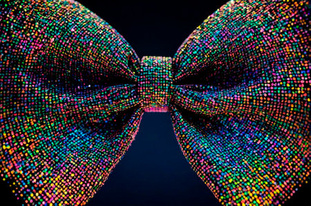 Rainbow Sequin Bow Tie on Dark Background. Generative AI.の写真素材
