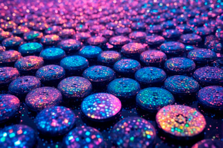 Colorful Sparkling Button Display with Mosaic Patterns. Generative AI.の写真素材