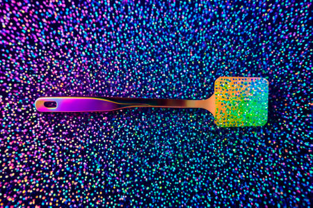 Holographic Spatula on Colorful Glittering Background. Generative AI.の写真素材