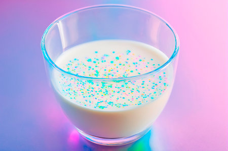 Colorful Sprinkles on Milk in Glass Cup. Generative AI.