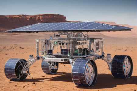 Solar-Powered Mars Rover in Desert Exploration Scene. Generative AI.の写真素材