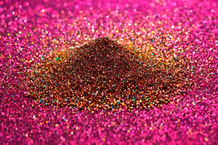 Colorful Glitter Pile on Sparkling Pink Surface. Generative AI.