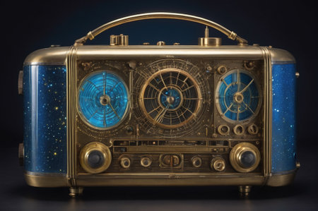 Vintage Space-Themed Radio with Intricate Design.の写真素材