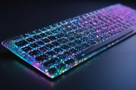 Glittering RGB Keyboard with Vibrant LED Lights. Generative AI.の写真素材