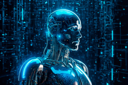 Futuristic Robot in Digital Network Environment. Generative AI.の写真素材