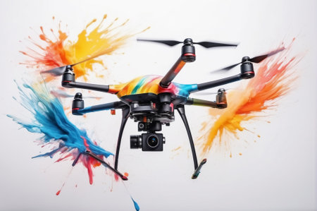 Colorful Drone Amidst Vibrant Paint Splash. Generative AI.の写真素材