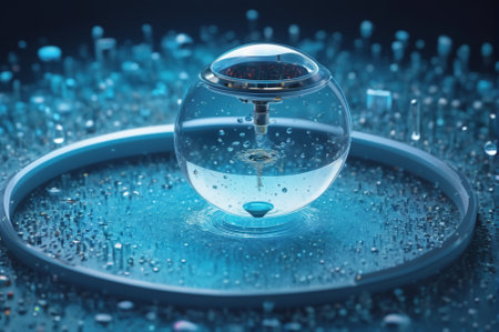 Futuristic Liquid Globe in Digital Environment. Generative AI.