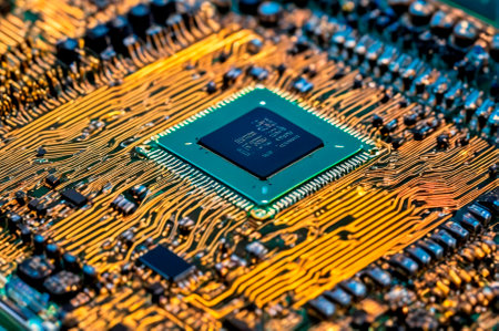 Close-up of a Computer Chip on a Circuit Board. Generative AI.の写真素材