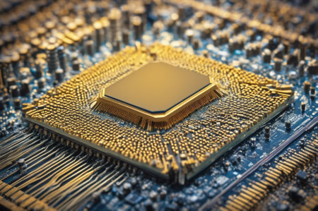 Close-Up of a Computer CPU on Circuit Board. Generative AI.