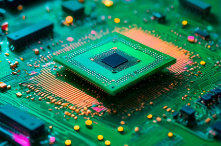Close-up of a Processor on a Circuit Board. Generative AI.