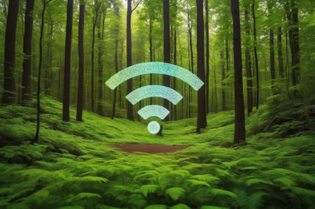 WiFi Signal Presence in Lush. Generative AI.の写真素材