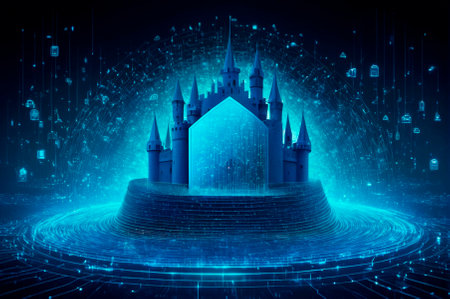 Futuristic Digital Fortress with Tech Elements. Generative AI.の写真素材