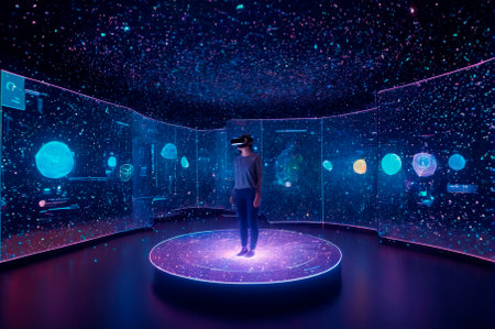 Immersive VR Experience in a Starry Digital Realm. Generative AI.の写真素材