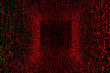 Abstract Digital Data Tunnel with Red and Green Code. Generative AI.の写真素材