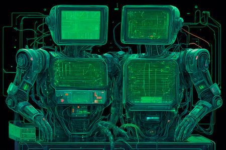 Futuristic Robots with Screen Faces. Generative AI.の写真素材