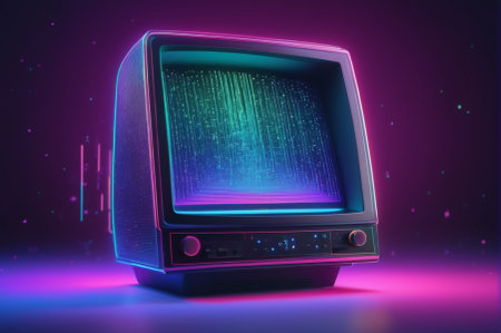 Retro TV with Neon Glitch Effect Vector Illustration. Generative AI.