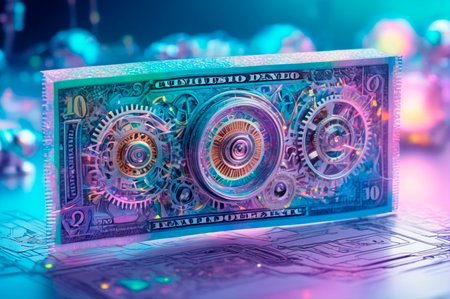 Futuristic Currency with Mechanical Gears. Generative AI.