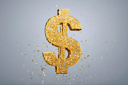Glittering Gold Dollar Sign with Falling Sparkles. Generative AI.の写真素材