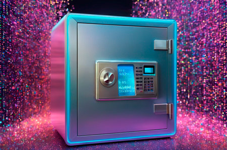 Futuristic Digital Safe with Glowing Interface. Generative AI.の写真素材