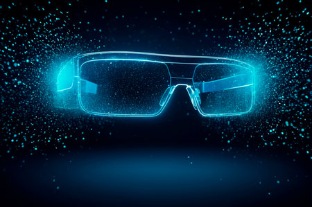 Futuristic Smart Glasses Hologram with Digital Particles. Generative AI.