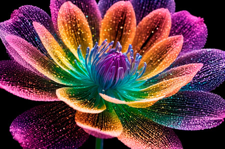 Stunning Rainbow-Colored Flower with Dewdrops. Generative AI.の写真素材