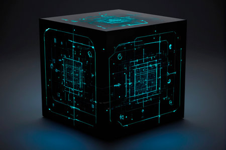 Futuristic Tech Cube with Digital Circuit Patterns. Generative AI.の写真素材