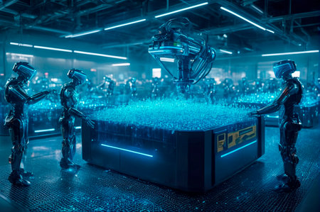 Robots and AI Machine in Futuristic Laboratory. Generative AI.の写真素材