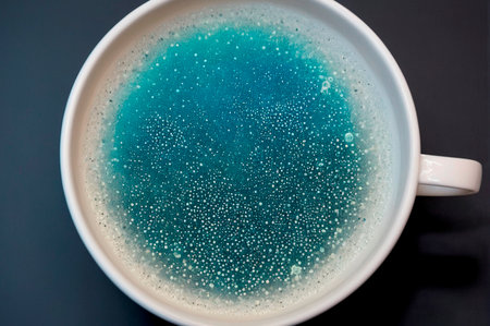 Close-Up of Fizzy Blue Soda in a White Cup. Generative AI.の写真素材