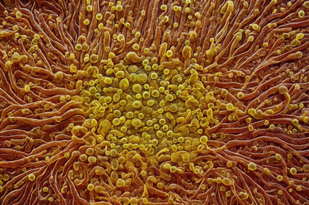 Detailed Microscopic View of Emerging Yellow Filaments. Generative AI.の写真素材