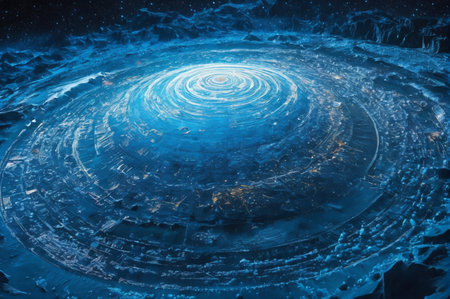 Celestial Spiral Structure in Frozen Landscape. Generative AI.