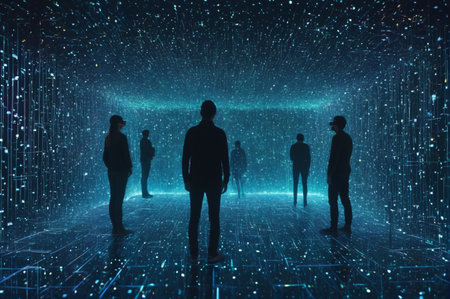Silhouetted People Immersed in Virtual Reality Space. Generative AI.