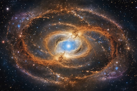 Cosmic Whirl of a Spiral Galaxy with Bright Core. Generative AI.の写真素材
