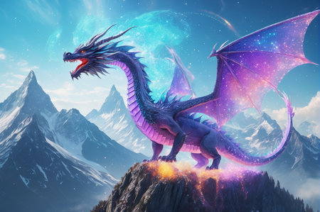 Majestic Dragon on Mountain. Generative AI.の写真素材